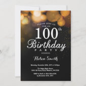 Gold Glitter 100th Birthday Invitation Card Kaart (Voorkant)