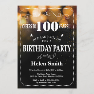 Gold Glitter 100th Birthday Invitation Kaart