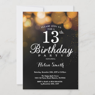Gold Glitter 13th Birthday Invitation Card Kaart