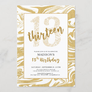 Gold Glitter 13th Birthday Modern Script Kaart