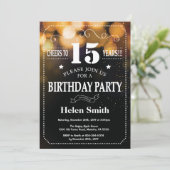 Gold Glitter 15th Birthday Invitation Kaart (Staand voorkant)