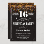 Gold Glitter 16e verjaardag uitnodiging (Voorkant / Achterkant)