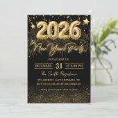 Gold Glitter 2026 New Year Party Invitation (Debout devant)