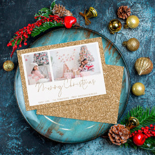 Gold Glitter 2 Photo Script Merry Kerstmis Kaart