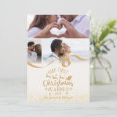 Gold Glitter 3 Photo Christmas Feestdagenkaart (Staand voorkant)