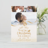 Gold Glitter 3 Photo Christmas Feestdagenkaart (Staand voorkant)