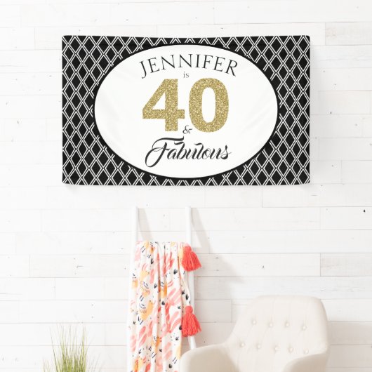 Gold Glitter 40 en Fabulous Custom 40th Birthday Spandoek (Insitu)