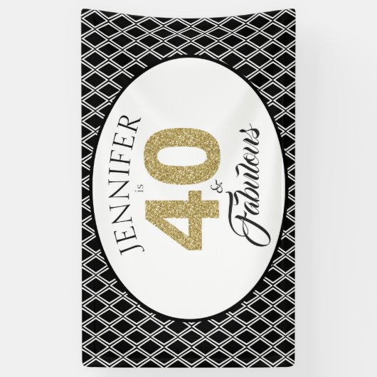 Gold Glitter 40 en Fabulous Custom 40th Birthday Spandoek (Verticaal)