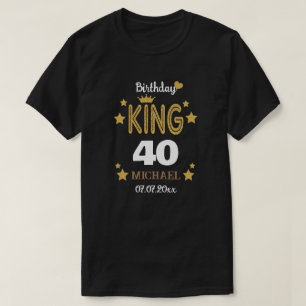 Gold Glitter 40th Birthday King persoonlijke Manne T-shirt