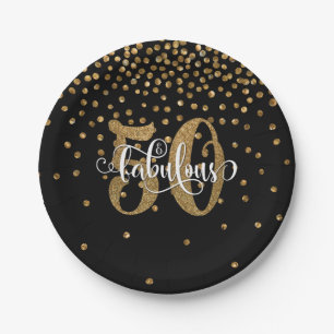 Gold Glitter 50 en verbluffend op zwarte dag Papieren Bordje