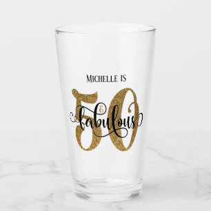 Gold Glitter 50 & Fabulous Birthday met naam Glas