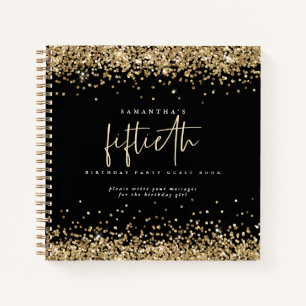 Gold Glitter 50th Birthday Black Guest Book Notitieboek
