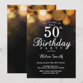 Gold Glitter 50th Birthday Invitation Card Kaart (Voorkant / Achterkant)