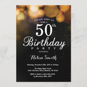 Gold Glitter 50th Birthday Invitation Card Kaart