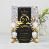 Gold Glitter 50th Birthday Invitation Kaart (Staand voorkant)