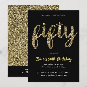 Gold Glitter 50th Birthday Invitations Kaart