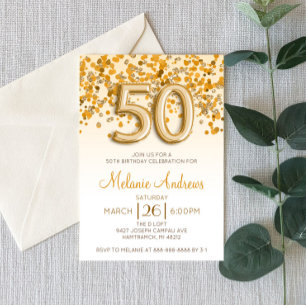 Gold Glitter 50th Birthday Party Invitation Kaart
