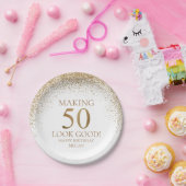 Gold Glitter 50th Birthday Party Papieren Bordje (Feest)