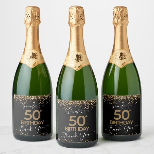Gold Glitter 50th Birthday - persoonlijk Sparkling Wijnetiket (Flessen)