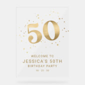 Gold Glitter 50th Fifty Birthday Welcome Party  Acryl Bord (Voorkant)