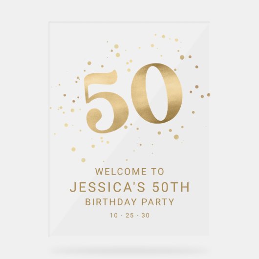 Gold Glitter 50th Fifty Birthday Welcome Party  Acryl Bord (Voorkant)