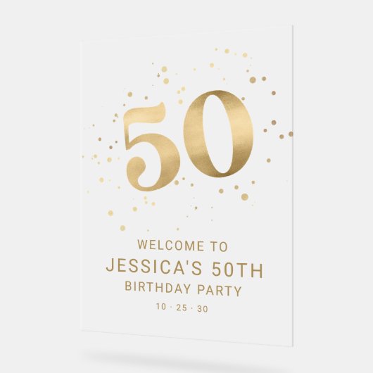 Gold Glitter 50th Fifty Birthday Welcome Party Acryl Bord (Hoek)