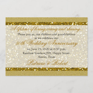 Gold Glitter 50th Golden Wedding Jubileum Kaart