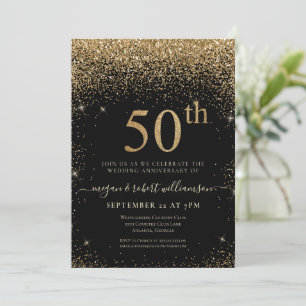 Gold Glitter 50th Surprise Jubileum Party Black Kaart