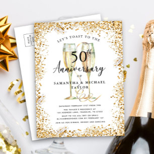 Gold Glitter 50th Wedding Jubileum Uitnodiging Briefkaart