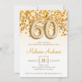 Gold Glitter 60th Birthday Party Invitation Kaart (Voorkant)