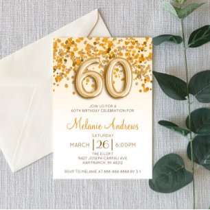 Gold Glitter 60th Birthday Party Invitation Kaart