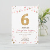 Gold Glitter 6e verjaardag Uitnodiging (Staand voorkant)