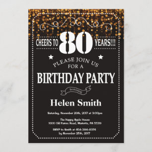 Gold Glitter 80e verjaardag uitnodiging