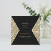 Gold Glitter Afbeelding & B/W Foto Save the Date (Staand voorkant)