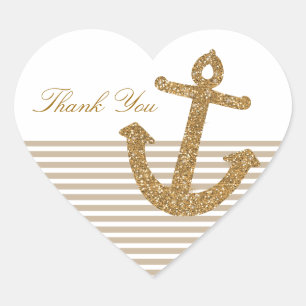 Gold Glitter Anchor Hart Sticker
