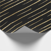 Gold glitter and black stripes birthday  cadeaupapier (Hoek)
