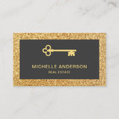 Gold Glitter Antiek Key Real Estate Visitekaartje (Voorkant)