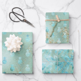 Gold Glitter Aqua Glam Tropische anananassen Inpakpapier Vel