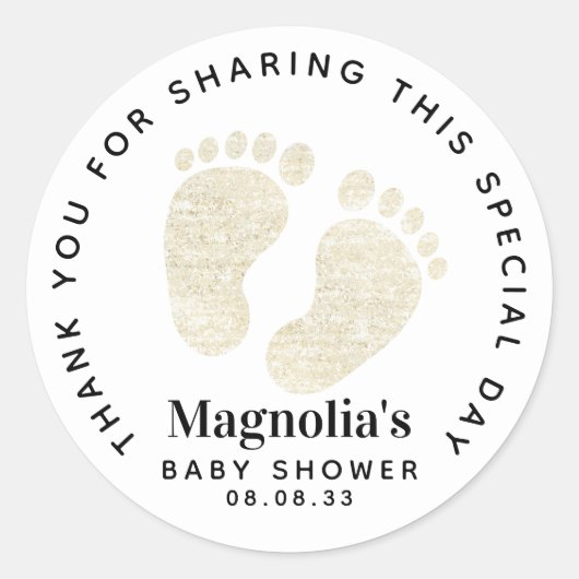 Gold Glitter Baby Feet Baby shower Hartelijk dank Ronde Sticker (Voorkant)
