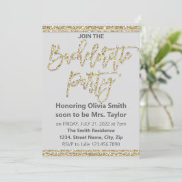 Gold Glitter Bachelorette Party Invitation Kaart