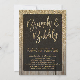 Gold Glitter Barn Wood Brunch & Bubble Kaart
