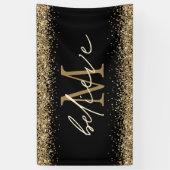 Gold Glitter Believe Script Monogram Initiaal zwar Spandoek (Verticaal)