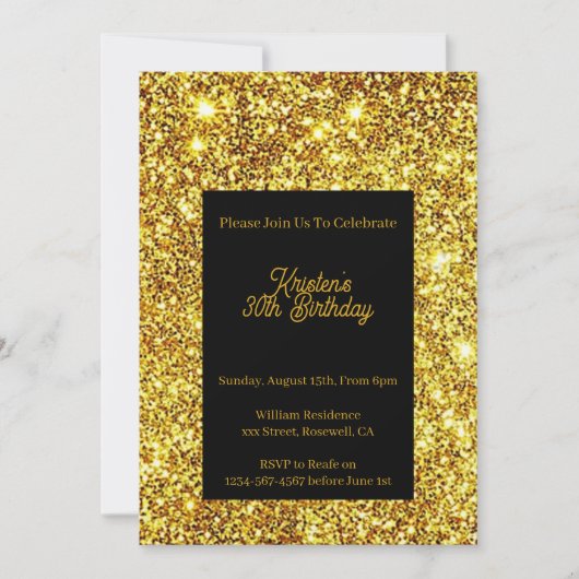 Gold Glitter Birthday Invitation Kaart (Voorkant)