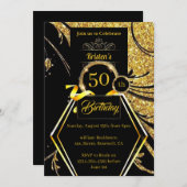 Gold Glitter Birthday Invitation Kaart (Voorkant / Achterkant)