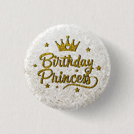 Gold Glitter "Birthday Princess"-Button Ronde Button 3,2 Cm