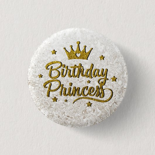 Gold Glitter "Birthday Princess"-Button Ronde Button 3,2 Cm (Voorkant)