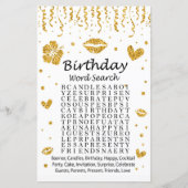 Gold glitter Birthday Word Search Game (Voorkant)