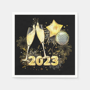 Gold Glitter Black 2023 Nieuwjaarsfeest Servet