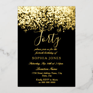 Gold Glitter Black 40e verjaardag Gold Folie Uitnodiging