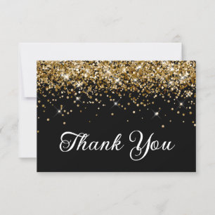 Gold Glitter Black 50th Birthday Bedankkaart